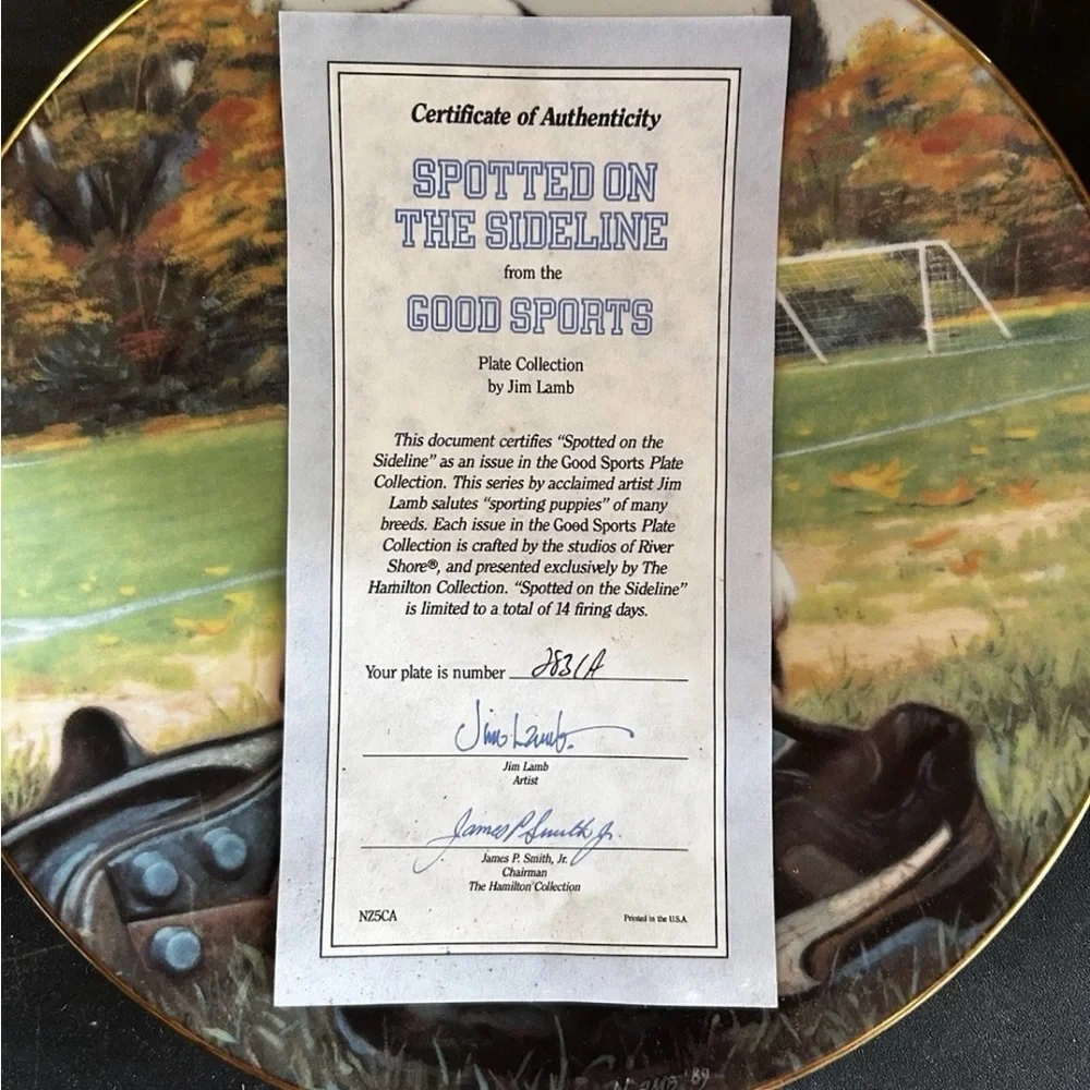 Spotted On The Sideline Plate 2831A by Jim Lamb: Good Sports - Soccer Puppy 1990